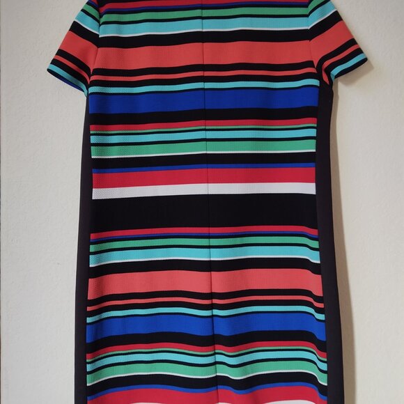 LONDON STYLE COLLECTIONS BLACK BACK FRONT STRIPED PETITE SIZE 14 KNIT STYLE DRES - Picture 4 of 7